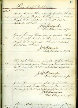 Copy of Ft. Custer Baptisms Chaplain book from Ft. Custer, Montana, 1880-1897.