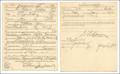 RG 163 - Draft Card for E. Glover Jordan – Monticello, GA RG 163 - Draft Card for E. Glover Jordan – Monticello, GA