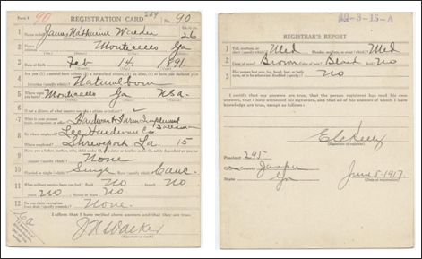 RG 163 - Draft Card for James Nathaniel Walker – Monticello, GA RG 163 - Draft Card for James Nathaniel Walker – Monticello, GA