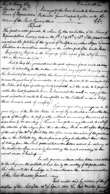 M601 roll 17 C 1811 letter from the Postmaster General to Henry Clay, House of Representatives