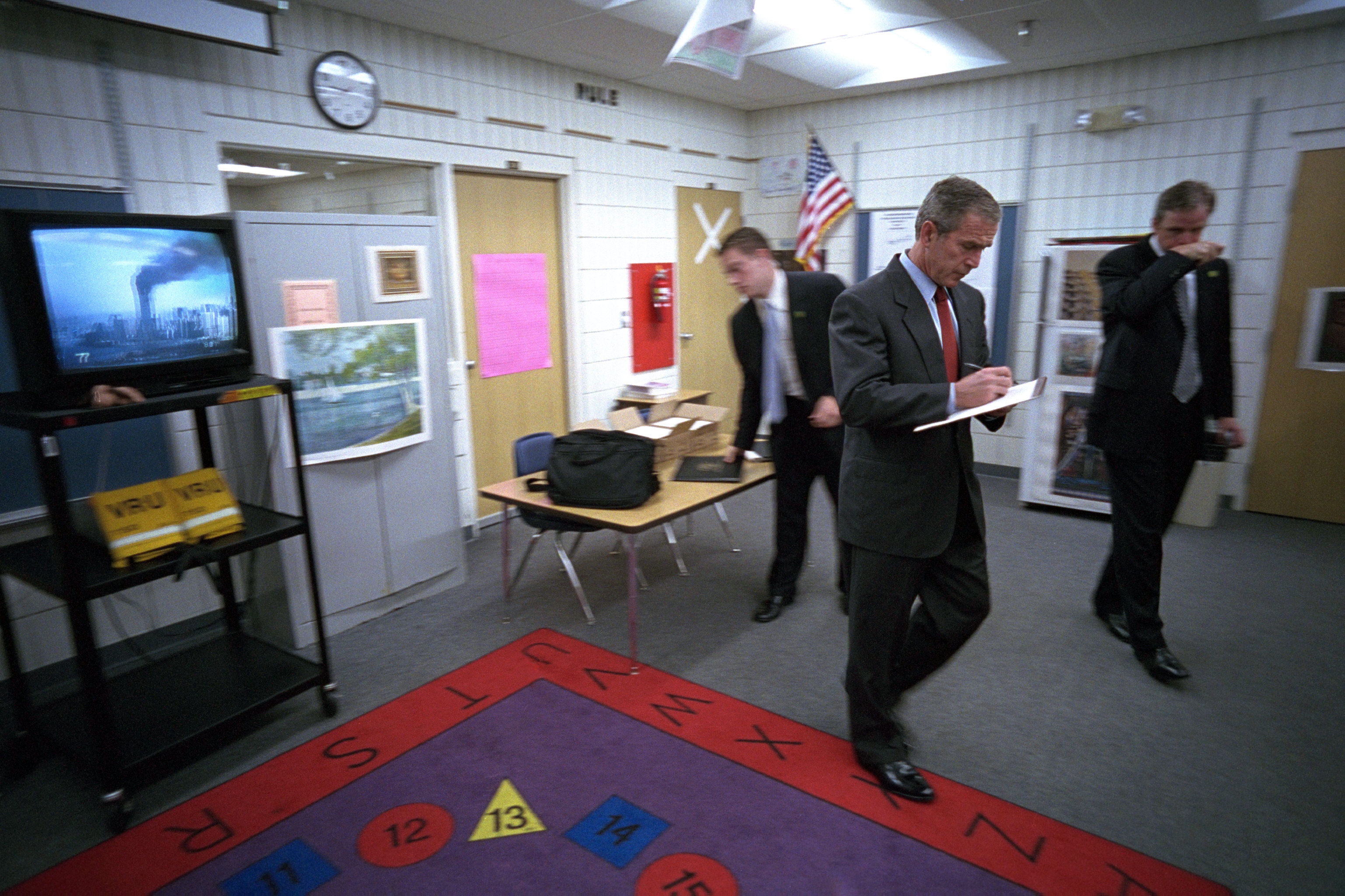 911: President George W. Bush Takes Notes, 09/11/2001 Photo of President George W. Bush Taking Notes, 09/11/2001