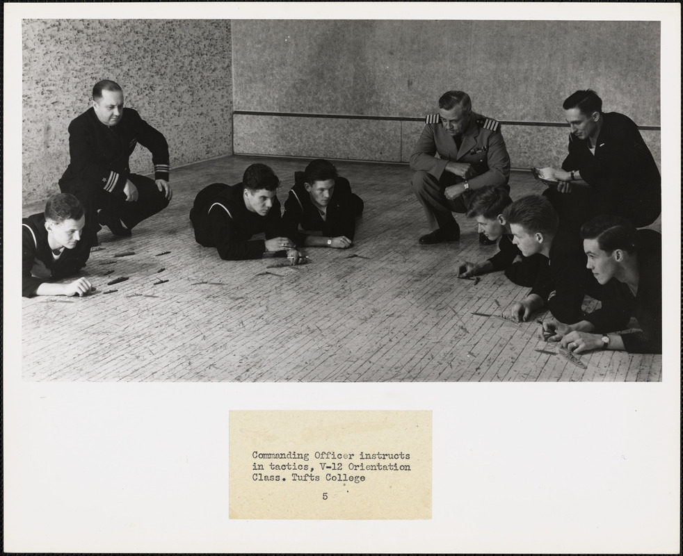 Commanding officer instructs in tactics, V-12 Orientation class, Tufts College